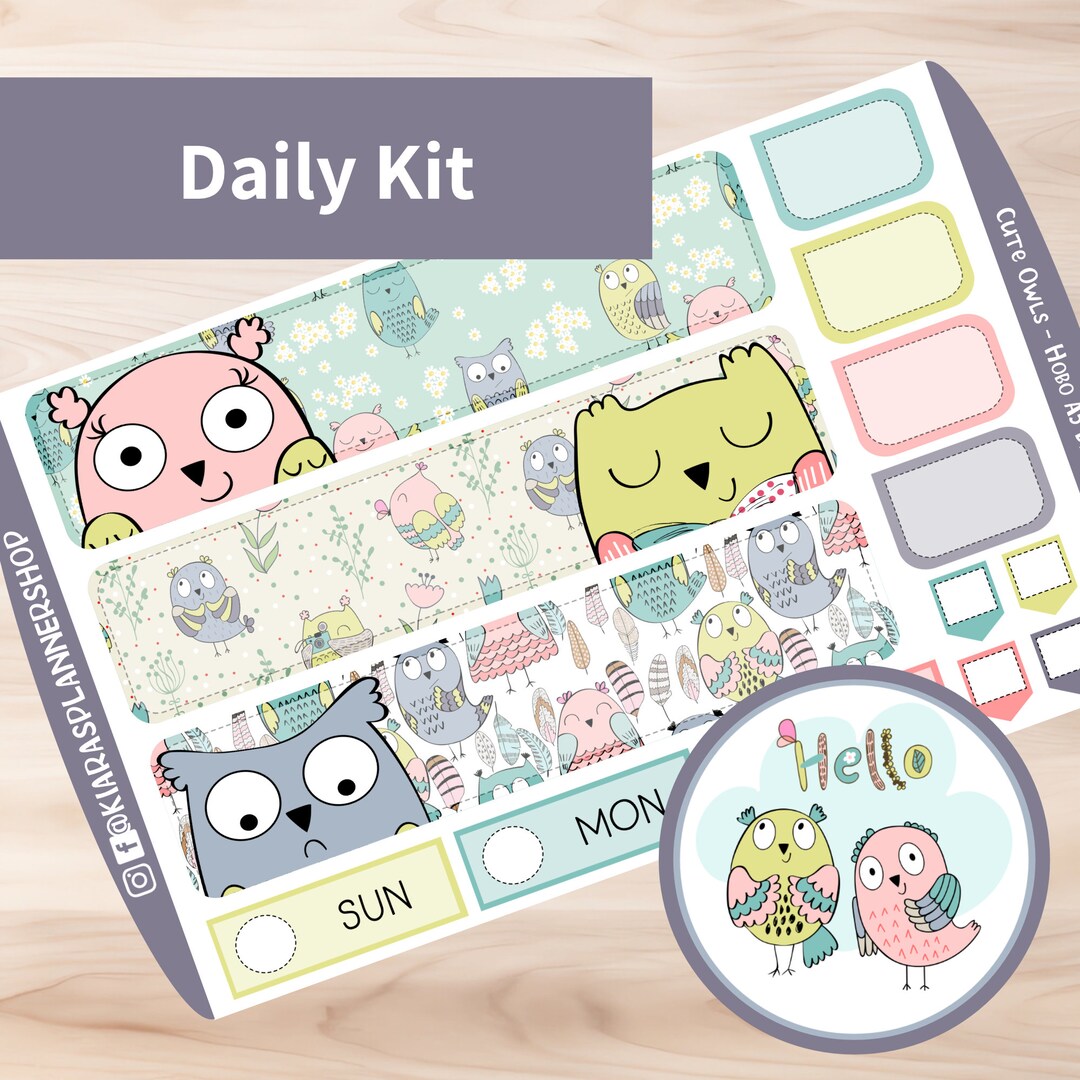 Cute Owls - Hobonichi Cousin A5 Printable Daily Sticker Kit (COA5HW) (5 ...