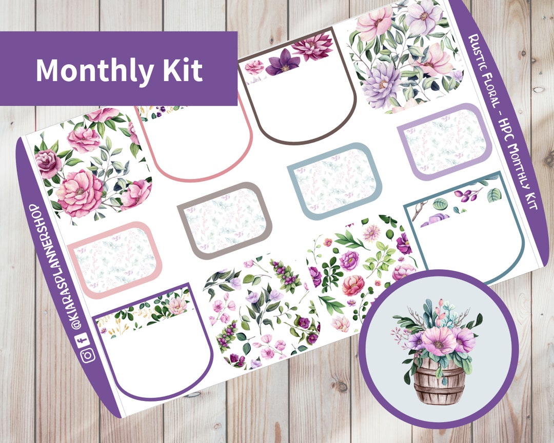 Rustic Floral - Printable Monthly Sticker Kit for Happy Planner Classic ...