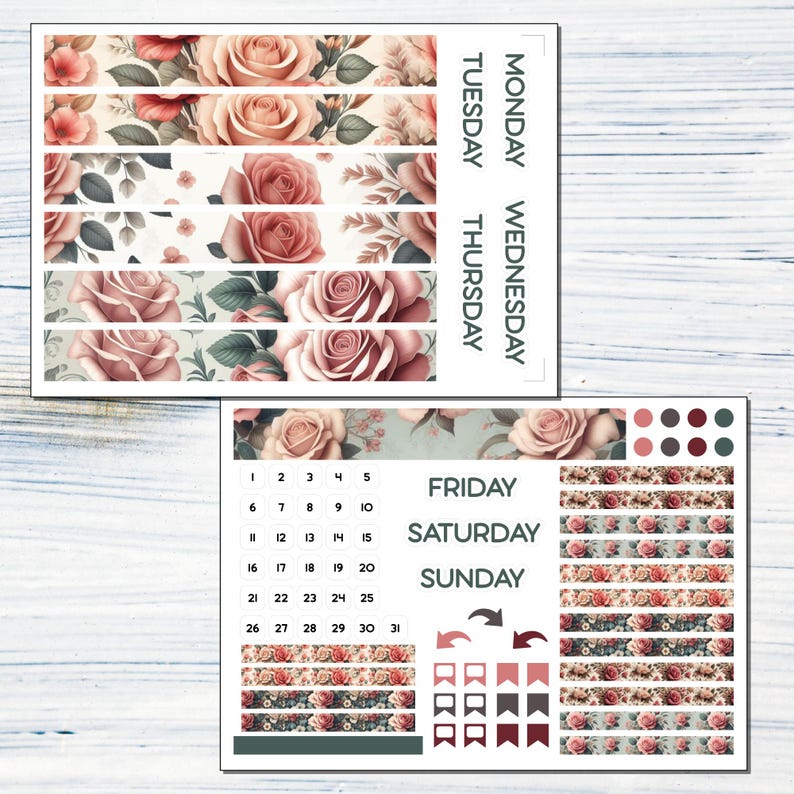 A5 Daily Duo - June Roses Printable Daily Duo Sticker Kit for A5 ...