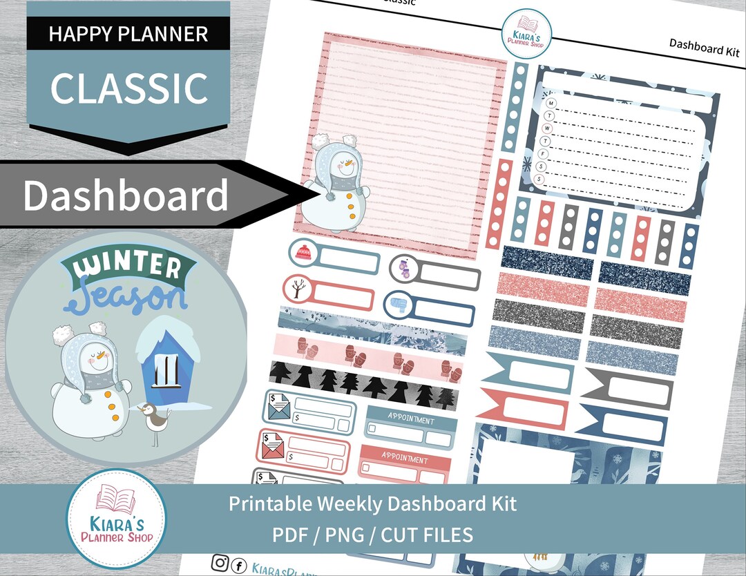 Winter Season Printable Weekly Dashboard Sticker Kit for Happy Planner ...