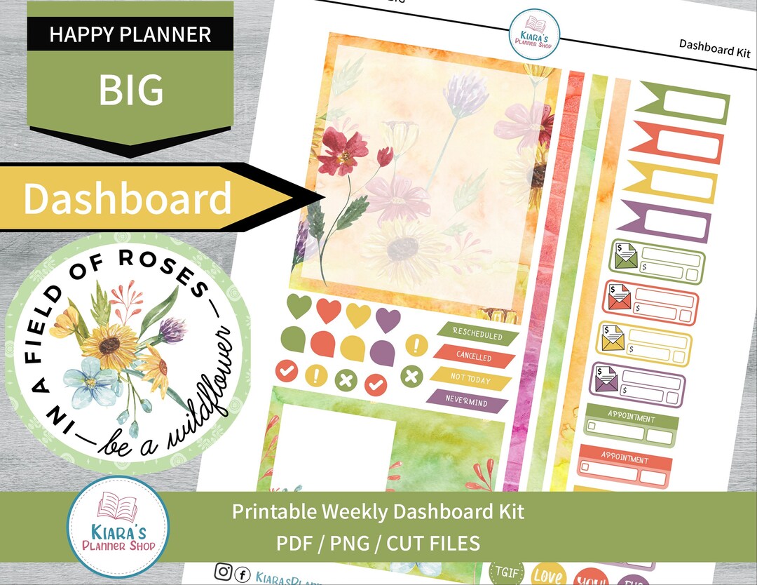 Wildflowers - Printable Weekly Dashboard Sticker Kit for Happy Planner ...