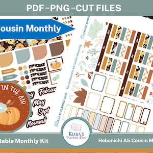 O outono está no ar - Kit de adesivos mensais para impressão Hobonichi Cousin A5 (FIAHA5M) (5,8x8,3) Versão japonesa