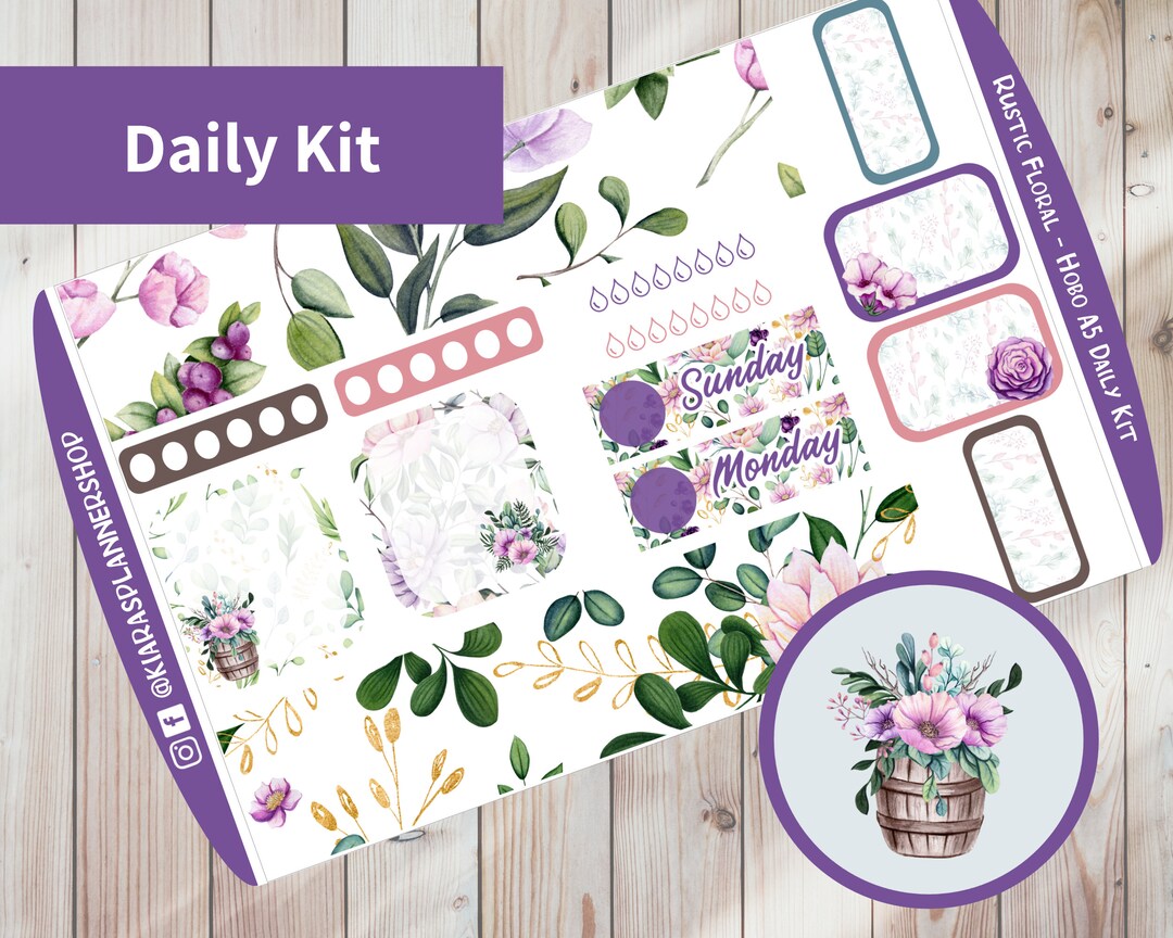 Rustic Floral - Hobonichi Cousin A5 Printable Daily Sticker Kit (RFA5HW ...