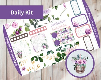 Rustic Floral - Hobonichi Cousin A5 Printable Daily Sticker Kit (RFA5HW) (5.8x8.3)