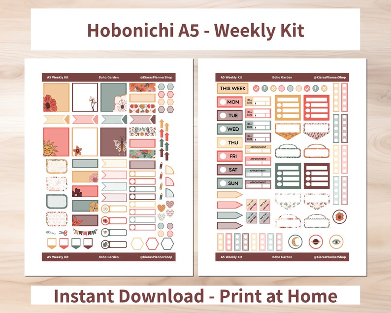 Boho Garden - Hobonichi Cousin A5 Printable Weekly Sticker Kit (BGA5HW ...