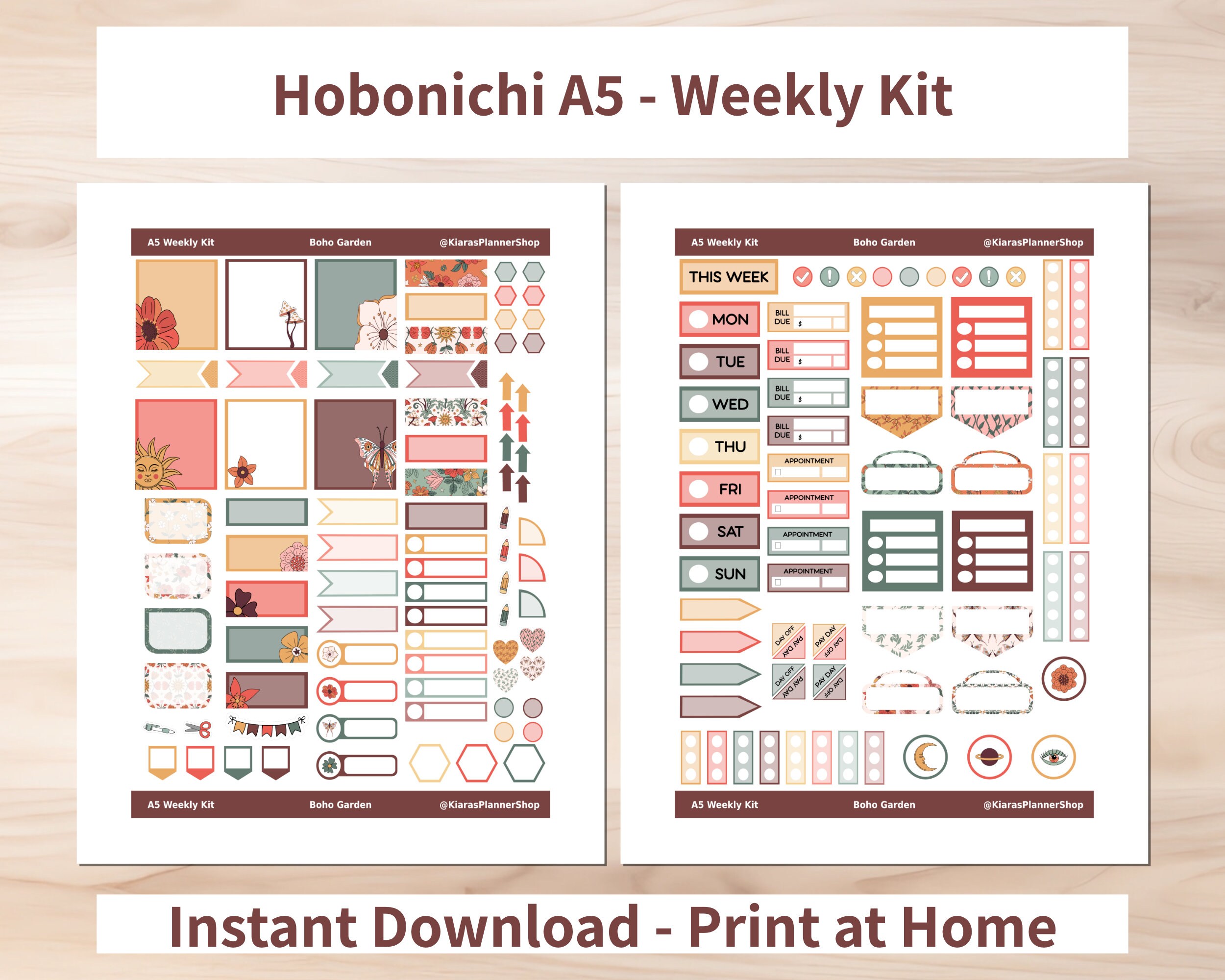 Boho Garden - Hobonichi Cousin A5 Printable Weekly Sticker Kit (BGA5HW ...