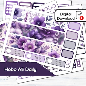 Hobonichi Cousin A5 Daily - Kit de adesivos diários para impressão February Violets (5,8x8,3) - Kit de download instantâneo BF2