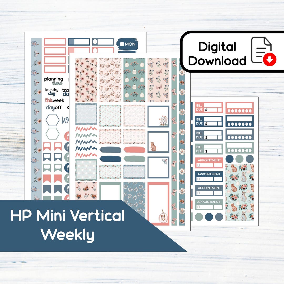 HP Mini Weekly - Floral Fall Printable Weekly Sticker Kit for Happy ...