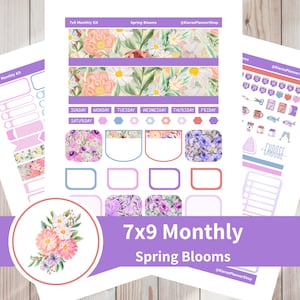 Spring Blooms - Kit de adesivos mensais imprimíveis para planejadores 7x9 (SB79M) Erin Condren ECLP