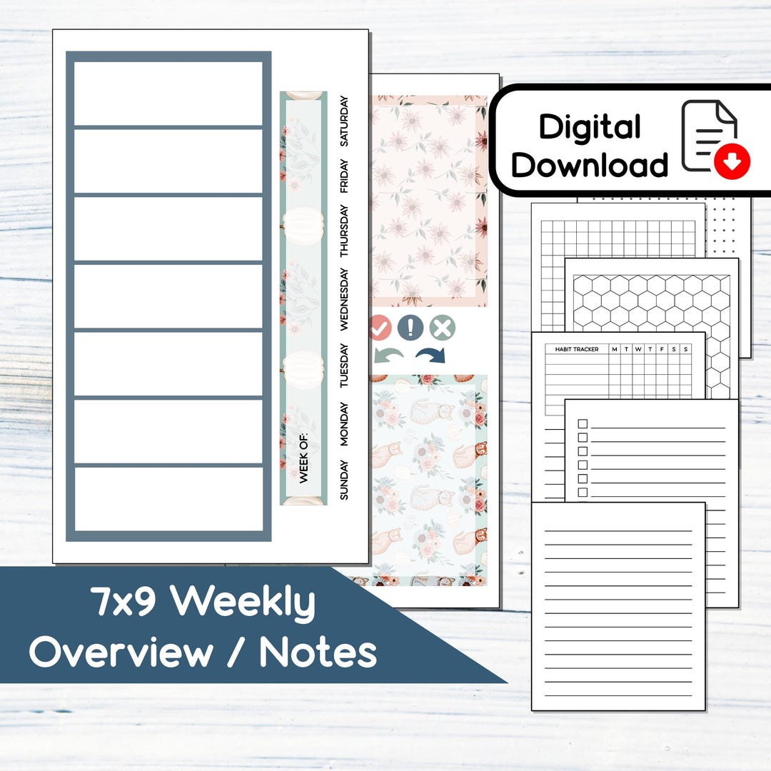 7x9 Week at a Glance/notes - Floral Fall Printable Weekly Sticker Kit ...