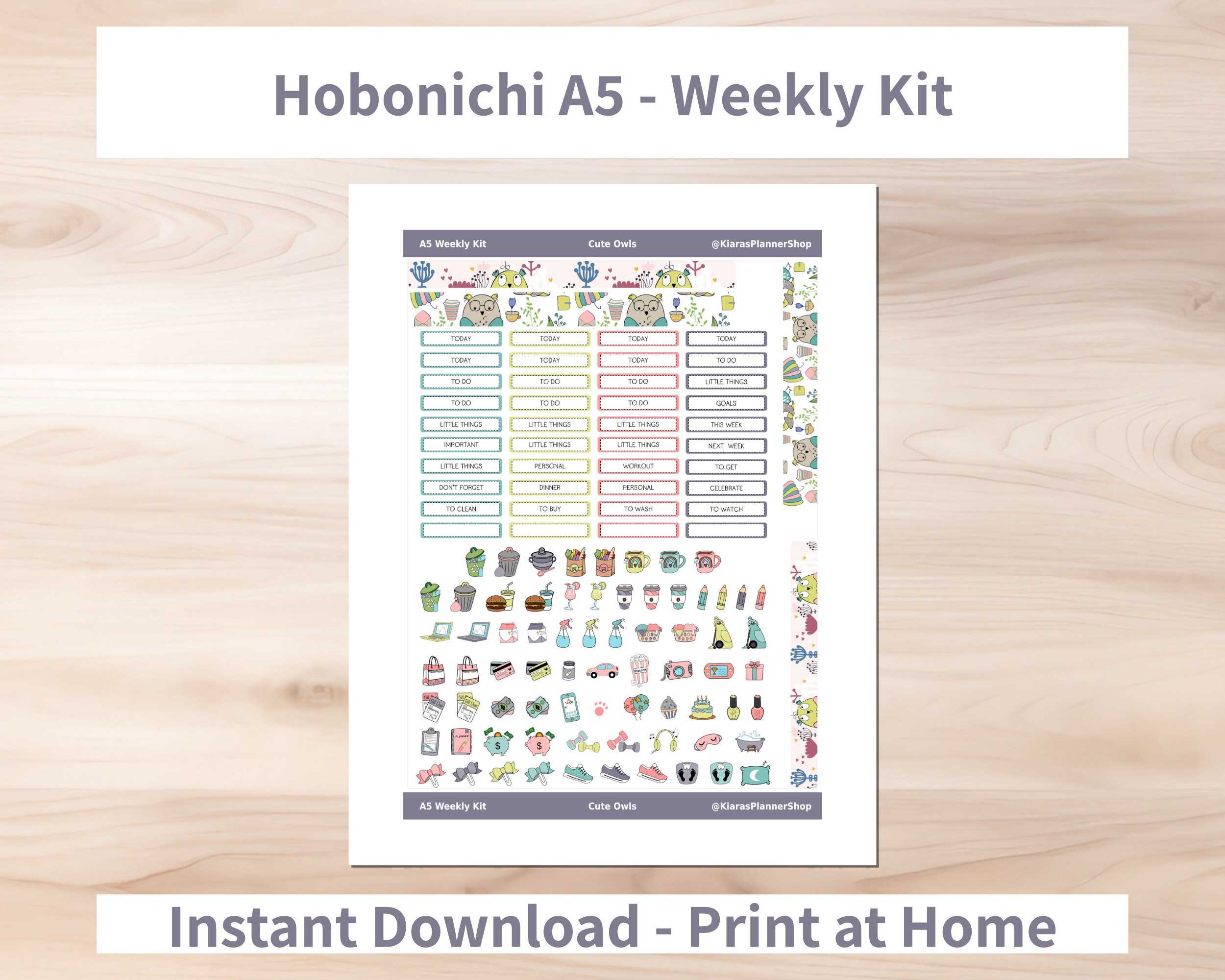 Cute Owls - Hobonichi Cousin A5 Printable Weekly Sticker Kit (COA5HW ...