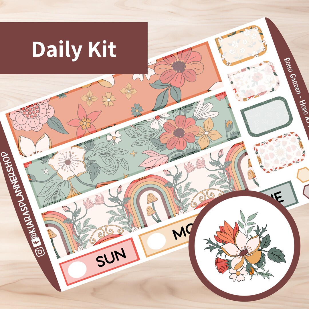 Boho Garden - Hobonichi Cousin A5 Printable Daily Sticker Kit (BGA5HW ...