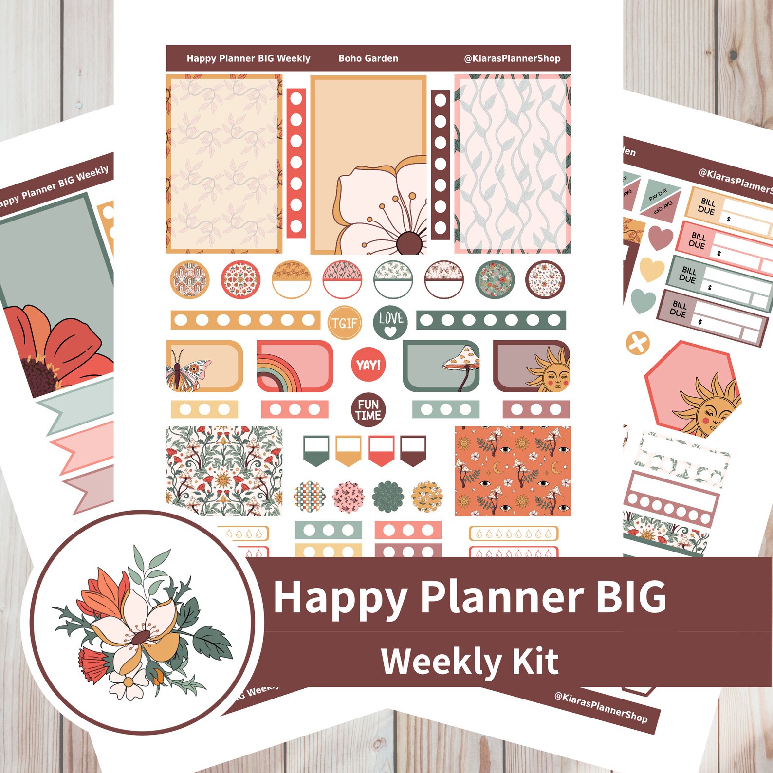 Boho Garden - Printable Weekly Sticker Kit for Happy Planner BIG ...
