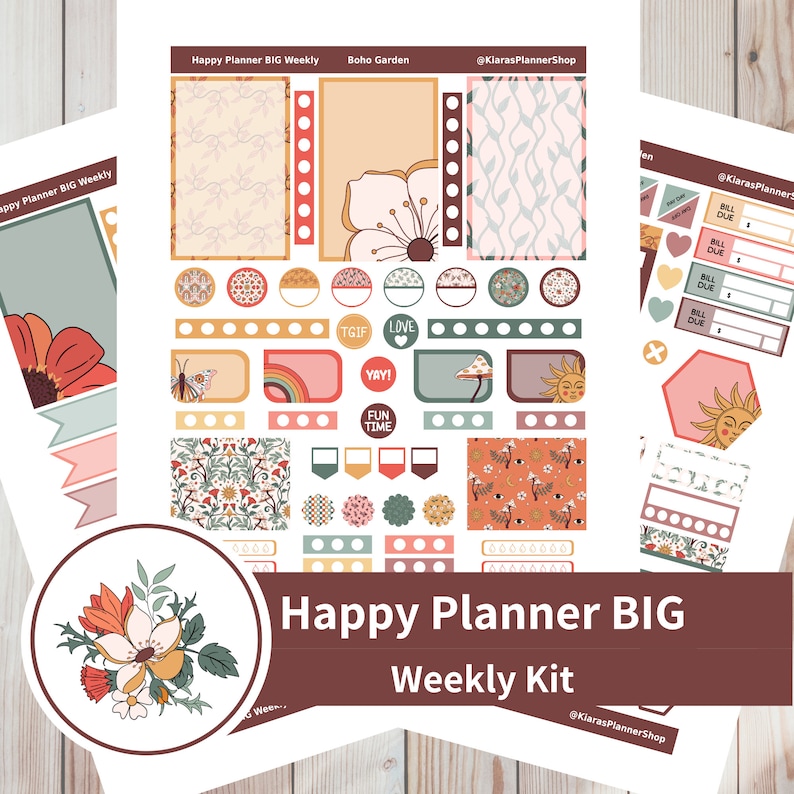 Boho Garden - Printable Weekly Sticker Kit for Happy Planner BIG ...