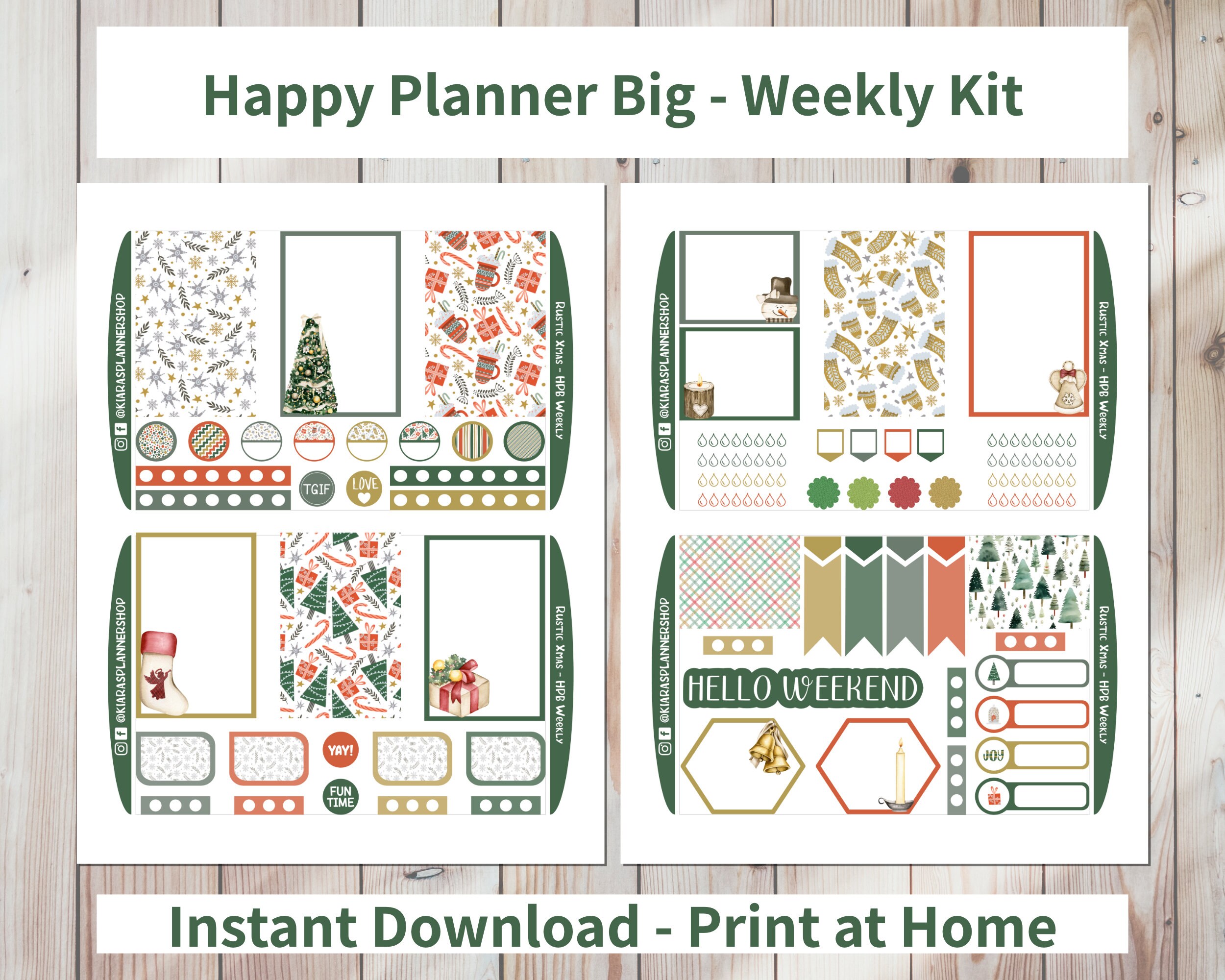 Rustic Xmas Printable Weekly Sticker Kit for Happy Planner BIG RCHPBW 8 ...
