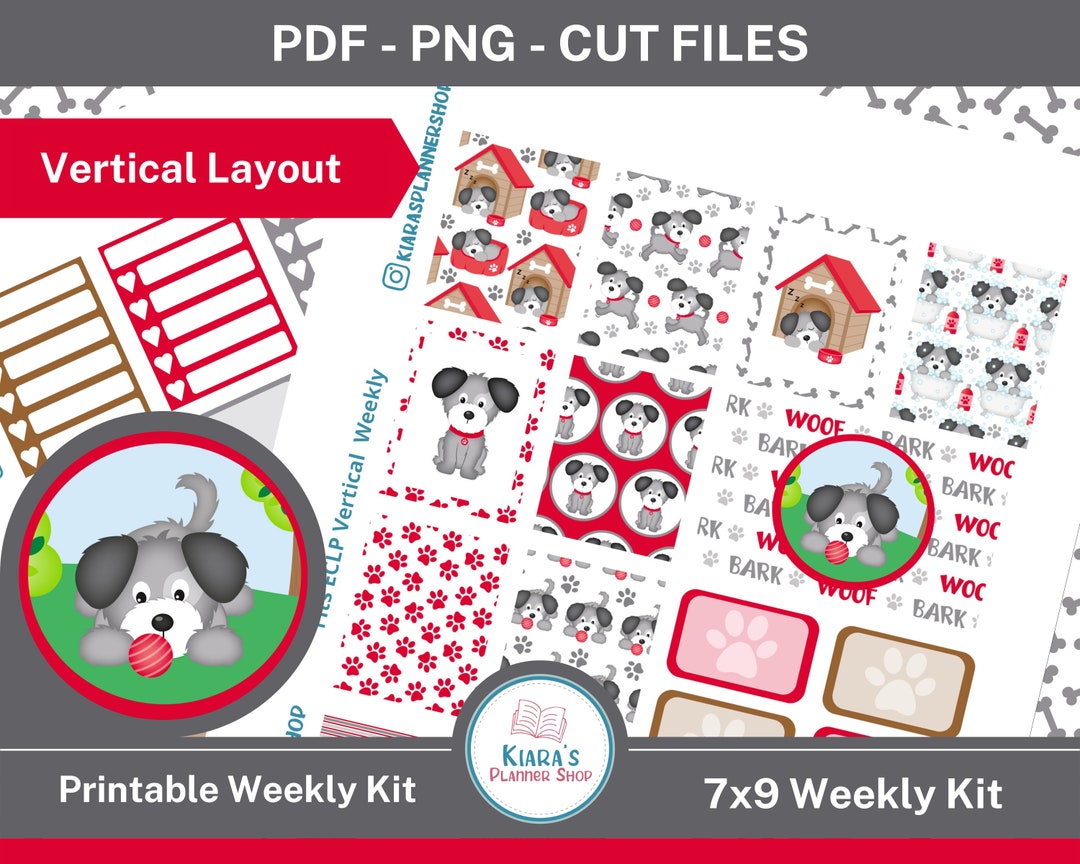 Cute Dogs Printable Vertical Weekly Sticker Kit for 7x9 Planners CD79VW ...
