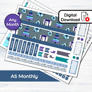 A5 Monthly - Kit de adesivos mensais para impressão Let It Snow para A5Planners Erin Condren - Kit de download instantâneo 124
