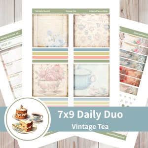 Vintage Tea - Druckbares Duo Sticker Kit für 7x9 Planer (VT79DUO) Erin Condren ECLP
