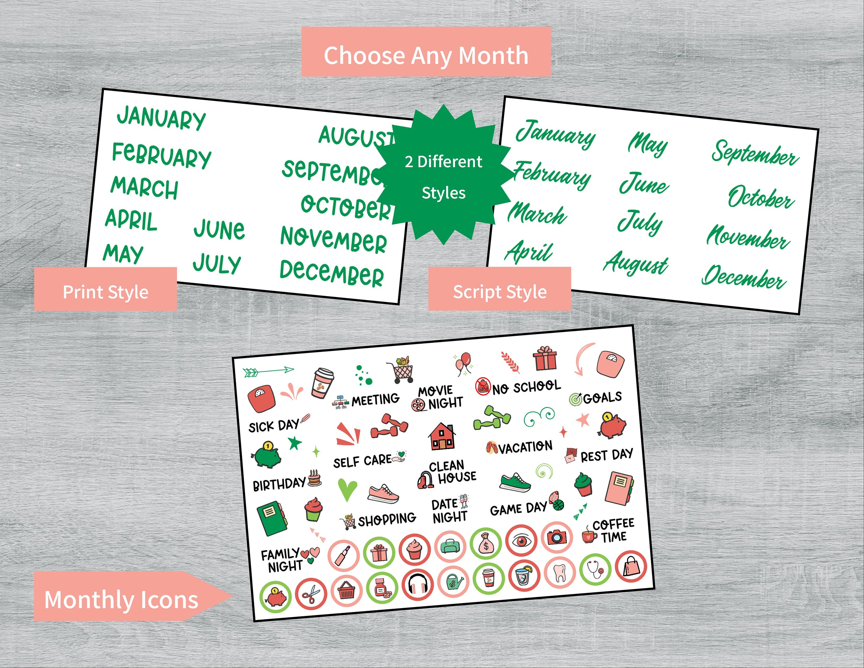 Watermelons Printable Monthly Sticker Kit for Happy Planner BIG WMHPBM ...