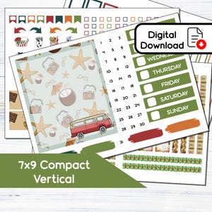 7x9 Compact Vertical - Vacation Printable Compact Vertical Sticker Kit for 7x9 Planners Erin Condren - Instant Download Kit