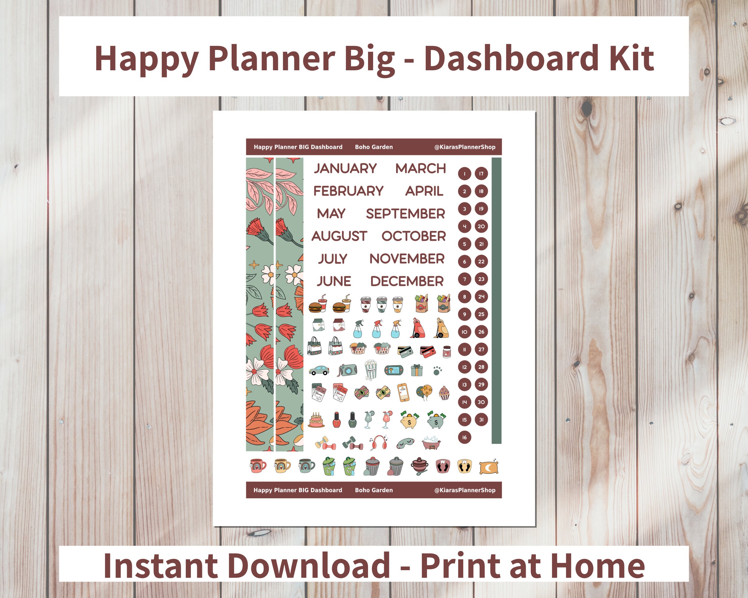 Boho Garden - Printable Weekly Dashboard Sticker Kit for Happy Planner ...