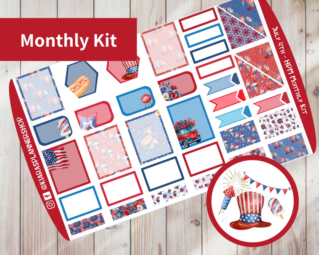 July 4th - Printable Monthly Sticker Kit for Happy Planner Mini (J4HPMM ...