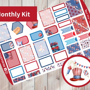 4 juli - Afdrukbare maandelijkse stickerkit voor Happy Planner Mini (J4HPMM) (4,5x7)