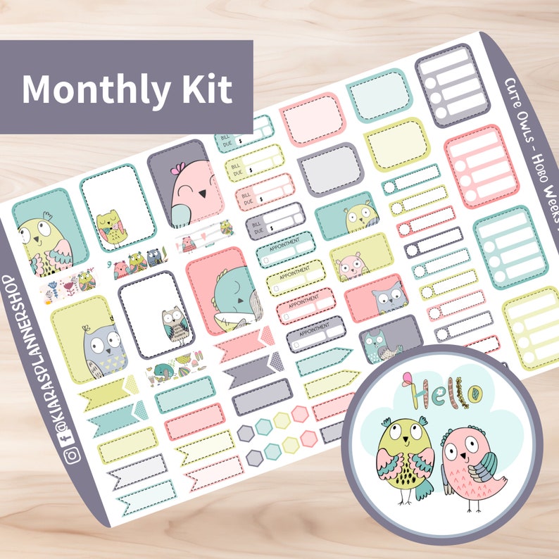 Cute Owls - Hobonichi Weeks Printable Monthly Sticker Kit (COWHM) (3 ...