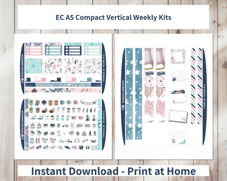 Cozy Winter Printable Weekly Compact Vertical Sticker Kit for A5 ...