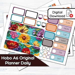Hobonichi Original A6 Daily - Kit de adesivos diários/semanais para impressão floral pintada (5,9x4,1) - Kit de download instantâneo SP1