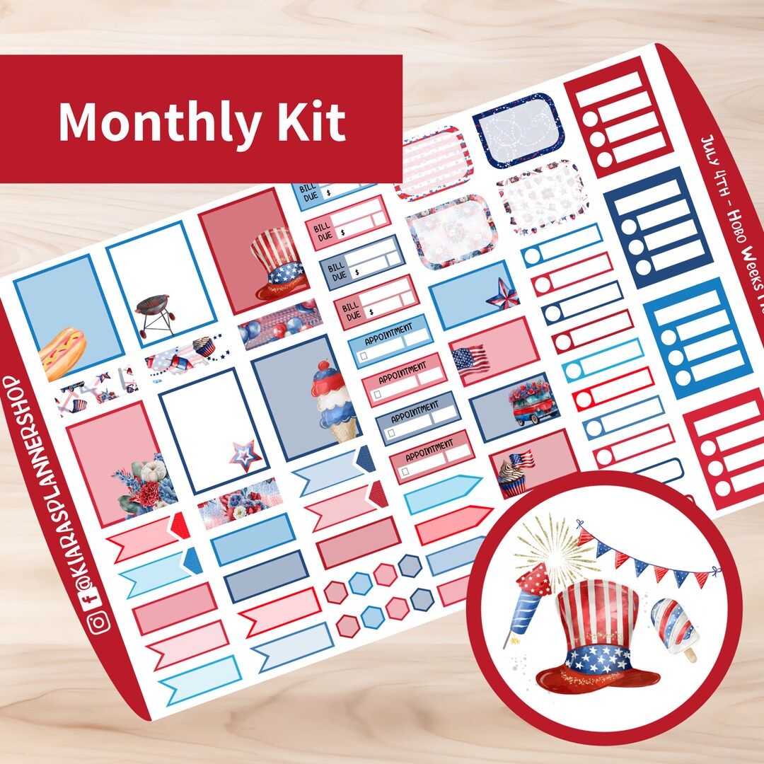 July 4th - Hobonichi Weeks Printable Monthly Sticker Kit (J4WHM) (3 ...