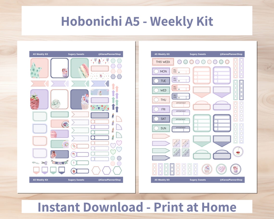 Sugary Sweets - Hobonichi Cousin A5 Printable Weekly Sticker Kit ...