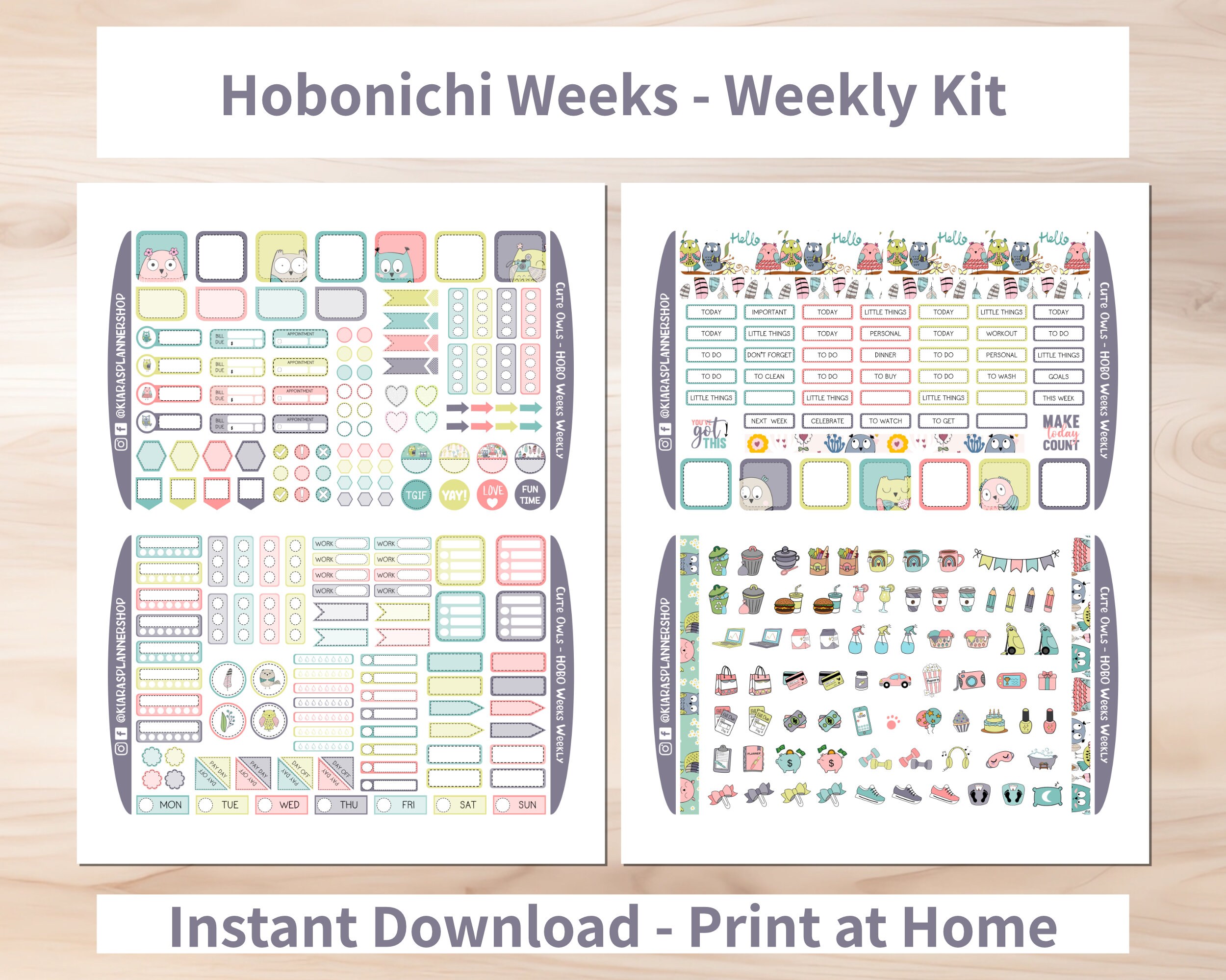 Cute Owls - Hobonichi Weeks Printable Weekly Sticker Kit (COWHW) (3 ...