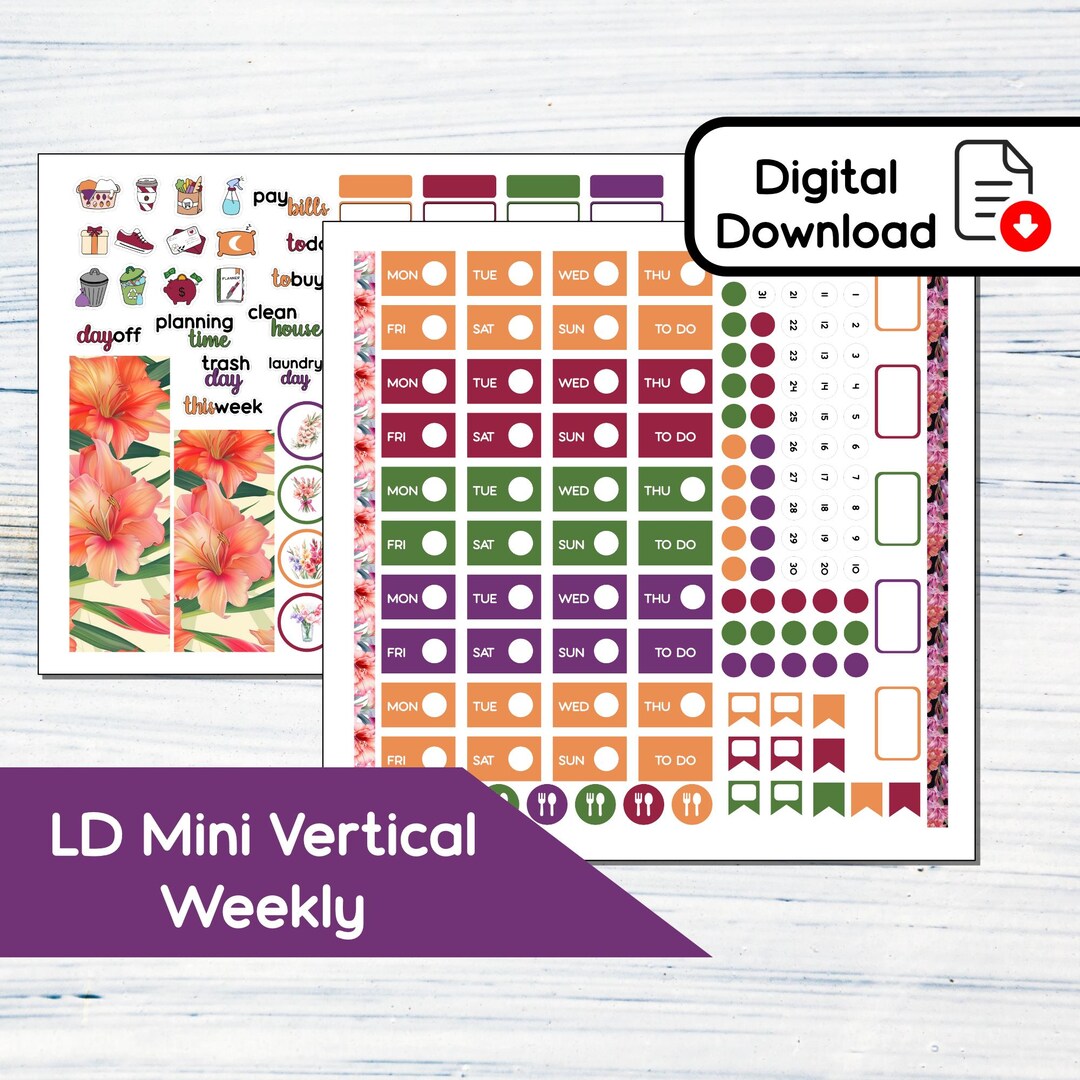 Small Anne (vertical) - August Gladiolus - Printable Weekly Sticker Kit ...
