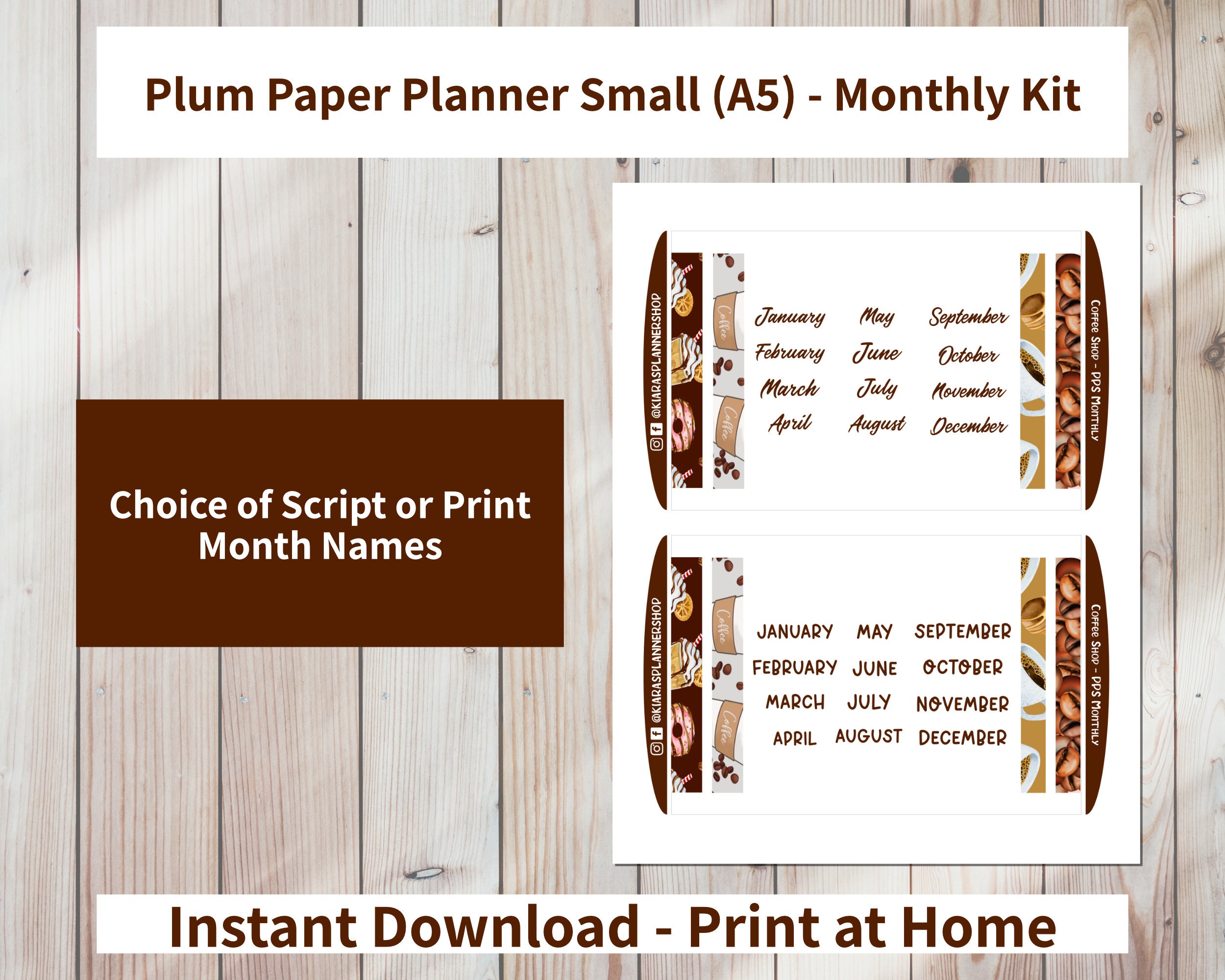 Coffee Shop Printable Monthly Sticker Kit for A5 Planners - Etsy