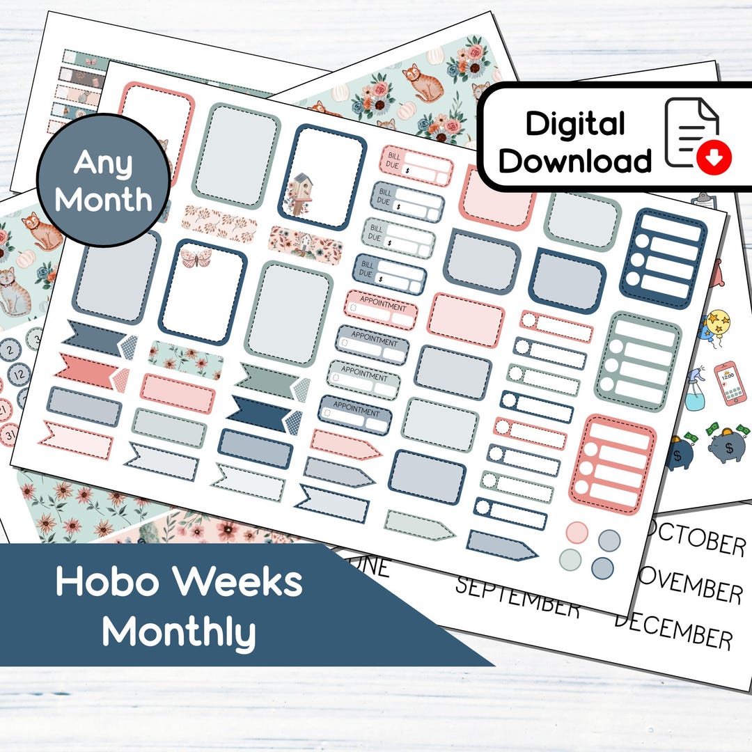 Hobonichi Weeks Monthly - Floral Fall Printable Monthly Sticker Kit (3 ...