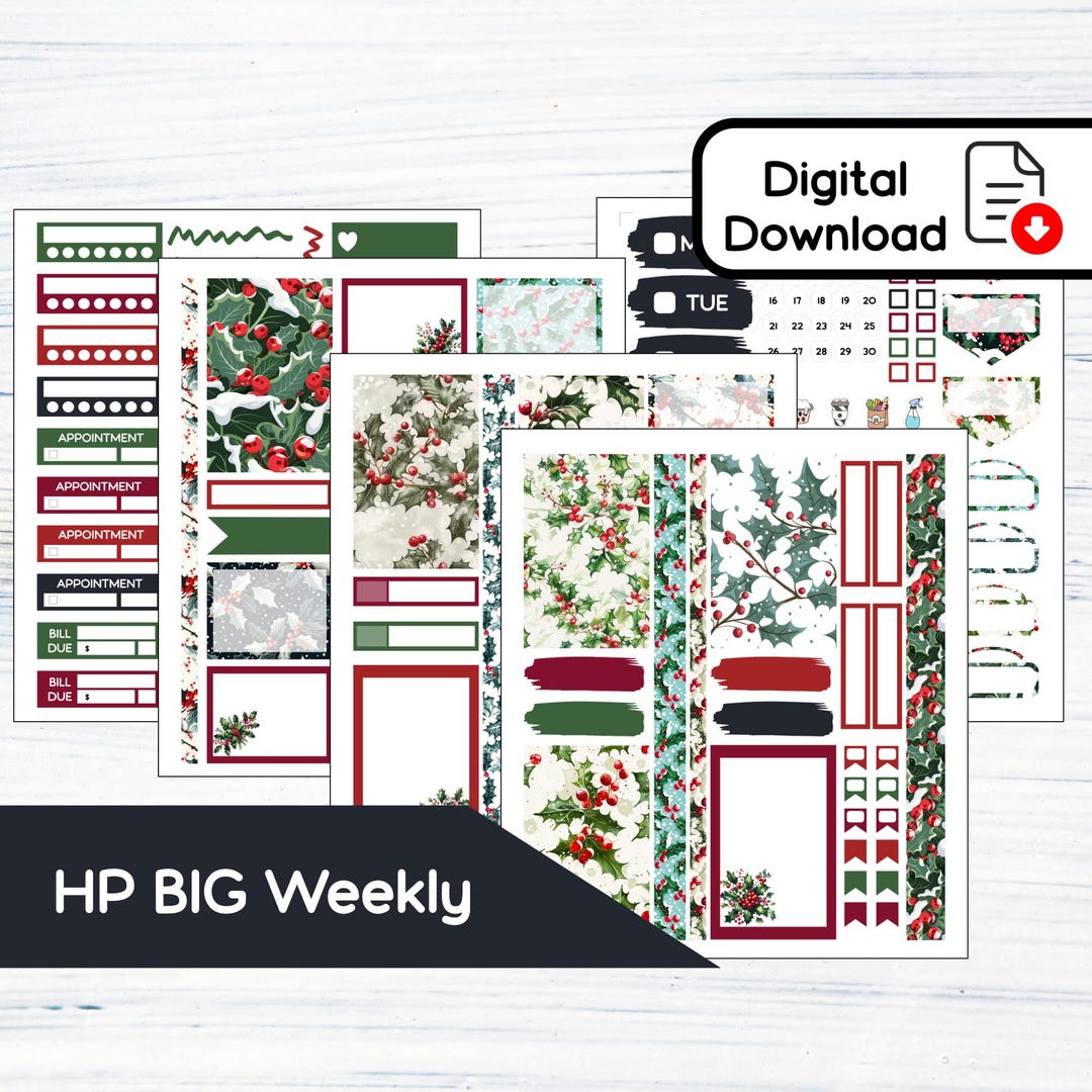 HP BIG Weekly - December Holly Printable Weekly Sticker Kit for Happy ...