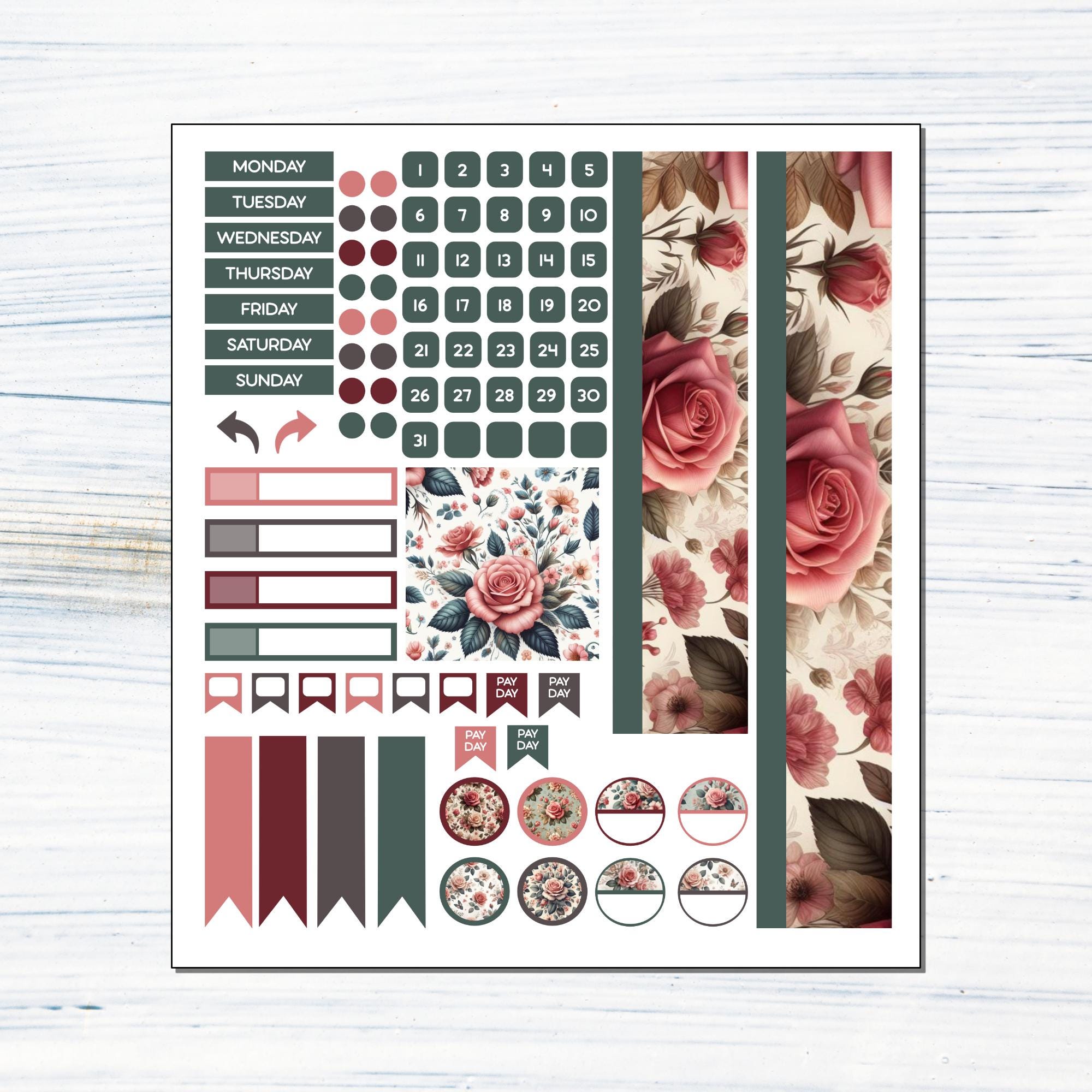 HP BIG Monthly - June Roses Printable Monthly Sticker Kit for Happy ...
