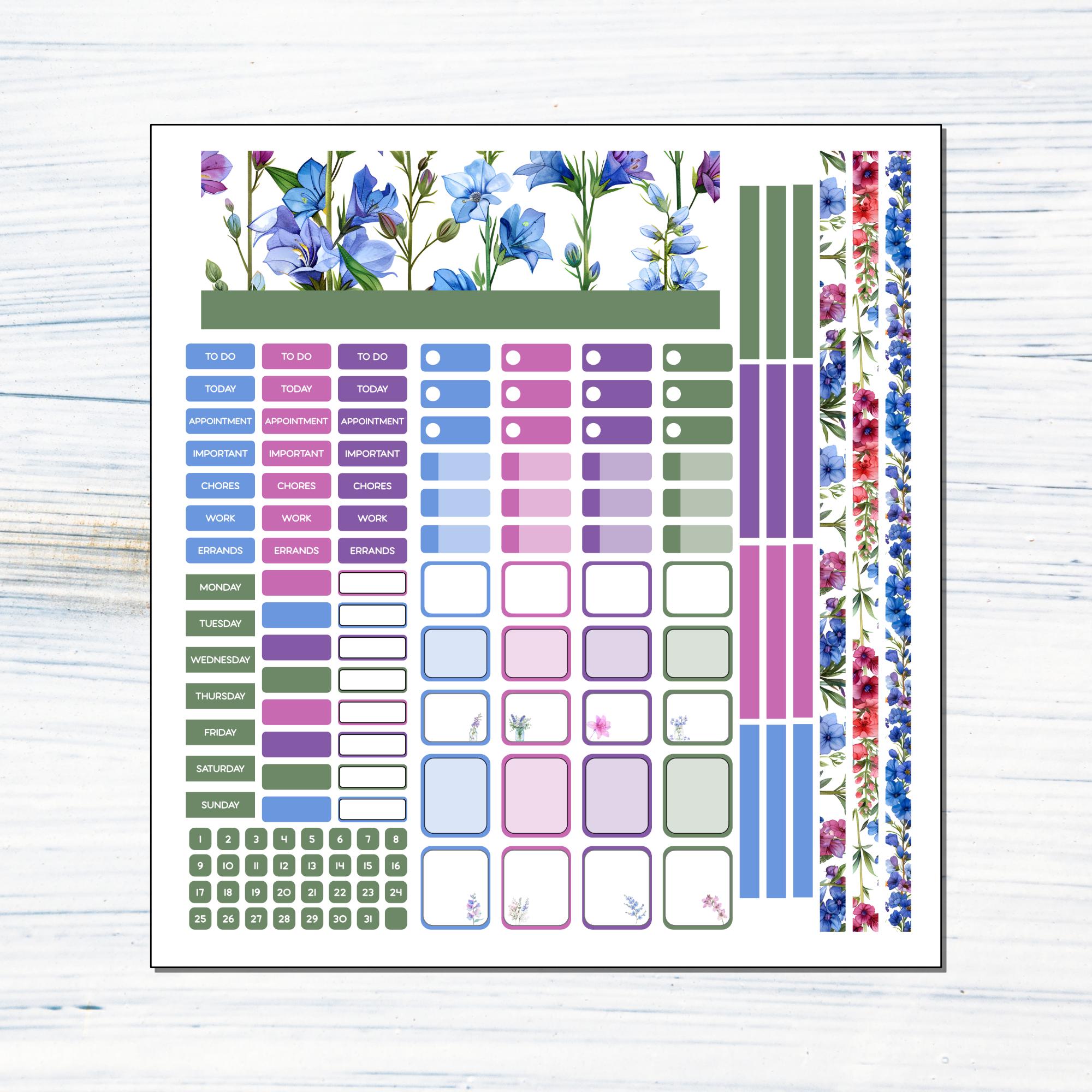 Small Monthly - July Larkspur - Printable Monthly Sticker Kit for ...