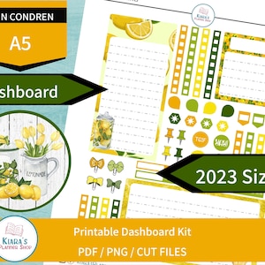 Farmhouse Lemons - Kit de adesivos de painel mensal para impressão para planejadores A5 (FLA5DASH) (5,8x8,3) Erin Condren ECLP