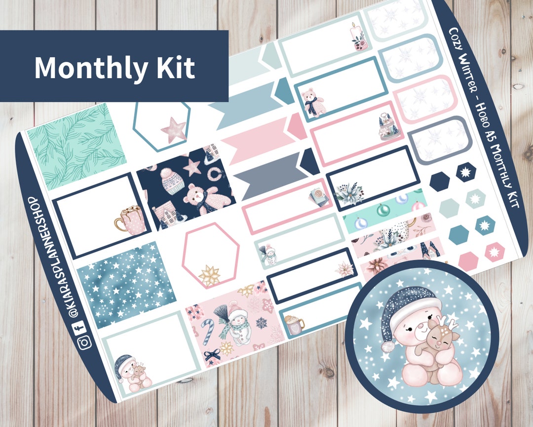 Cozy Winter Hobonichi Cousin A5 Printable Monthly Sticker Kit CWA5HM 5 ...