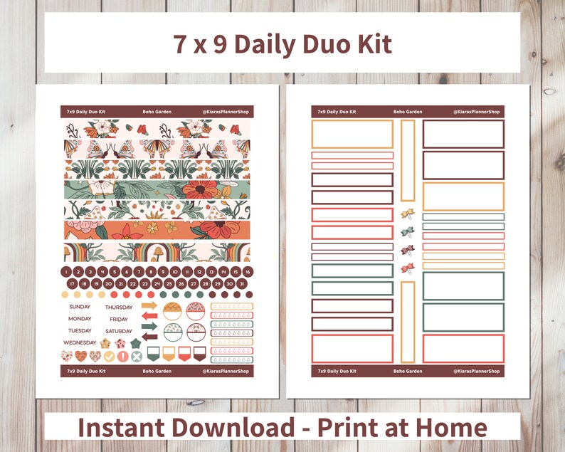 Boho Garden - Printable Daily Duo Sticker Kit for 7x9 Planners (BG79DUO ...