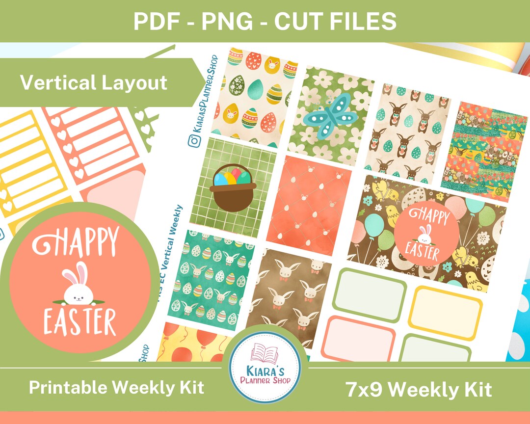Happy Easter april Printable Vertical Weekly Sticker Kit for 7x9 ...