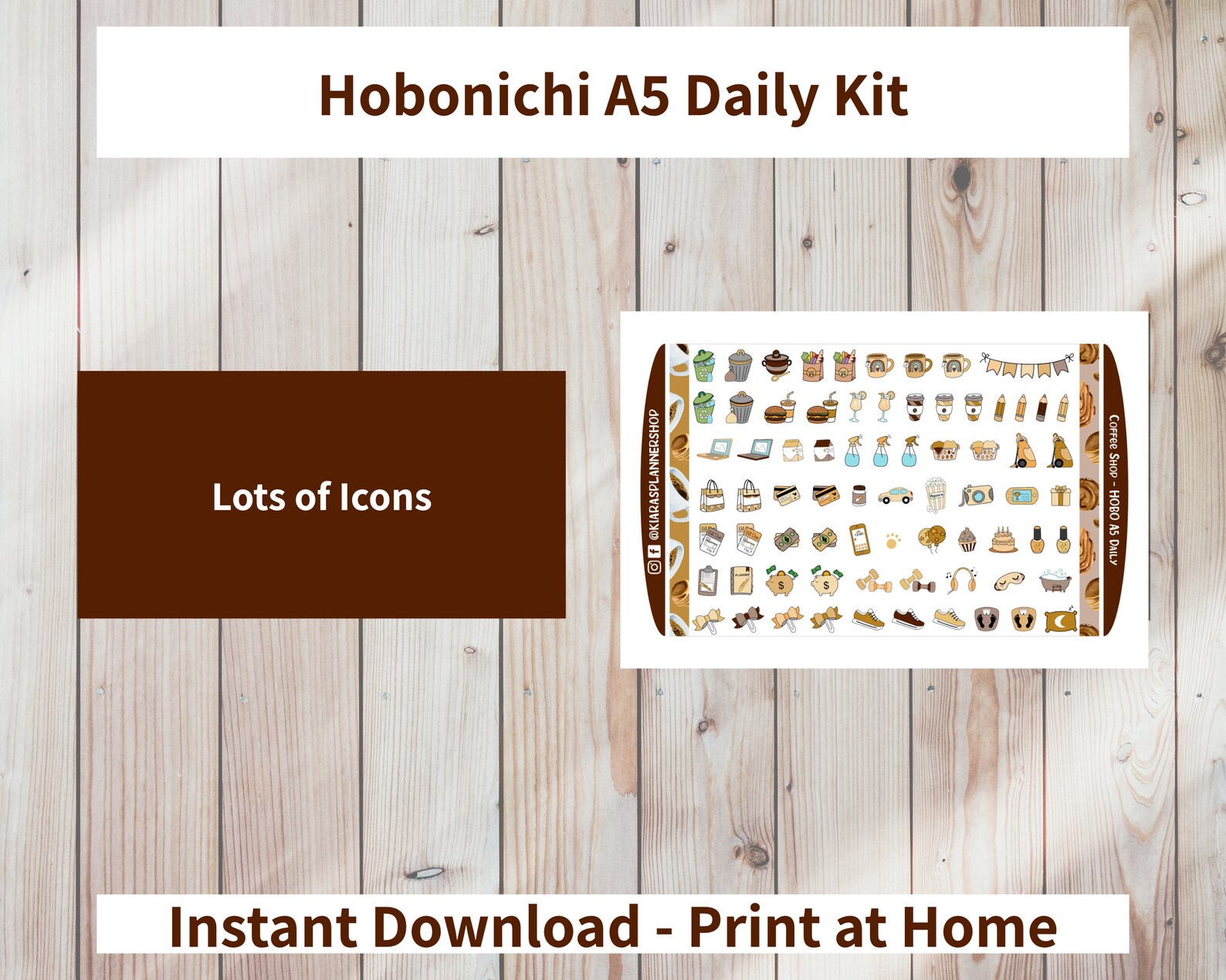 Coffee Shop - Hobonichi Cousin A5 Printable Daily Sticker Kit (CSA5HW ...