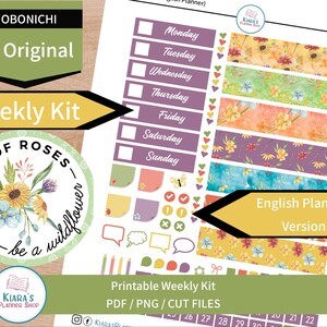 Flores silvestres - Hobonichi Original A6 (versão do planejador em inglês) Kit de adesivos semanais para impressão (WFA6EHW) (5,9x4,1)