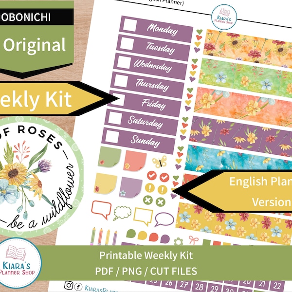 Wildflowers - Hobonichi Original A6 (English Planner Version) Printable Weekly Sticker Kit (WFA6EHW) (5.9x4.1)