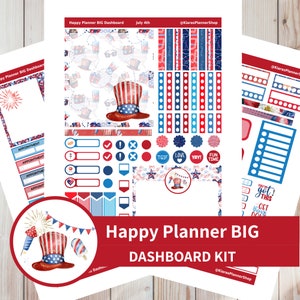 4 juli - afdrukbare wekelijkse dashboardstickerset voor Happy Planner BIG (J4HPBD) (8,5x11) Happy Planner