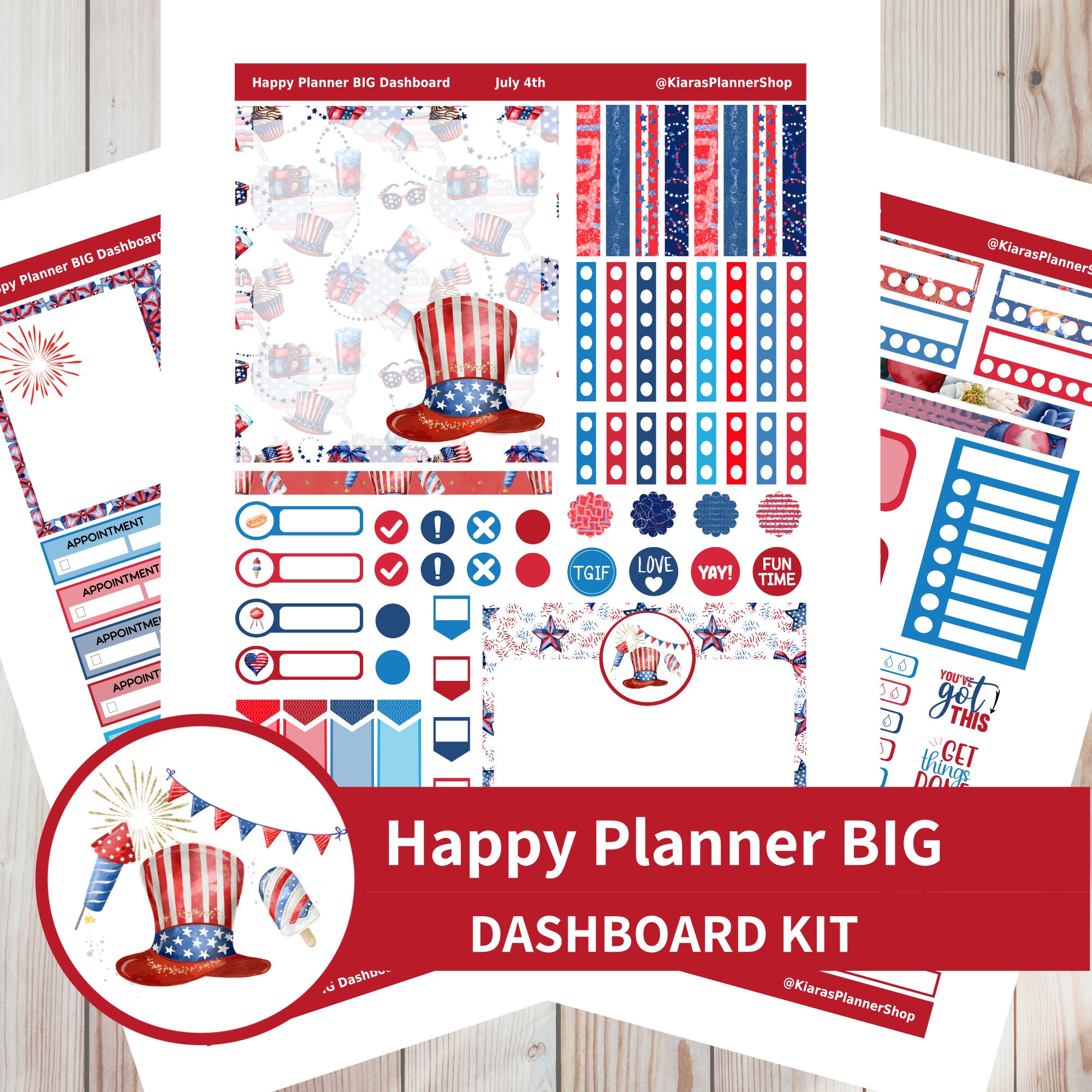 July 4th - Printable Weekly Dashboard Sticker Kit for Happy Planner BIG ...