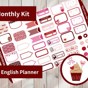 Valentine's Day - Hobonichi Original A6 (englische Planer Version) druckbare monatliche Sticker Kit (VDA6EHM) (5.9x4.1)