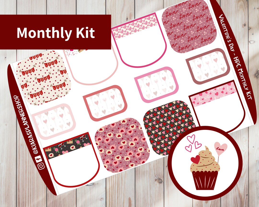 Valentine's Day Printable Monthly Sticker Kit for Happy Planner Classic ...